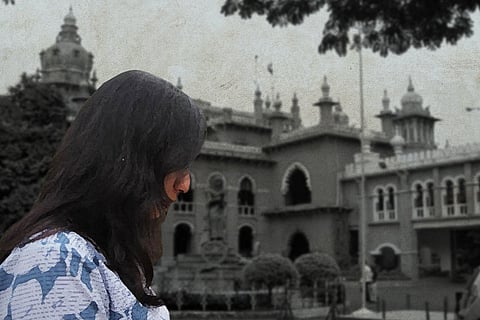 Representative image of a woman approaching court
