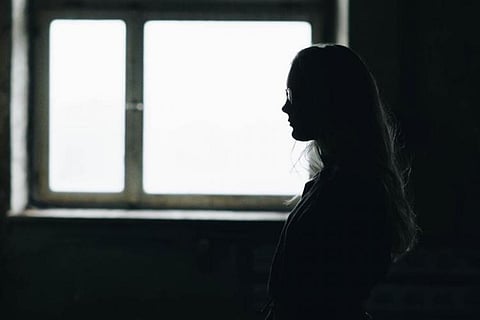 Woman silhouette in black and white