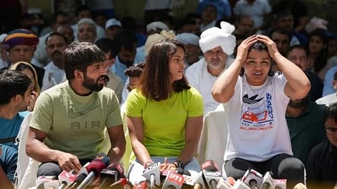 Wrestlers at the protest
