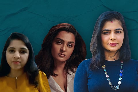 Collage of Chinmayi with Parvathy Thiruvothu and Chandra Srikanth 
