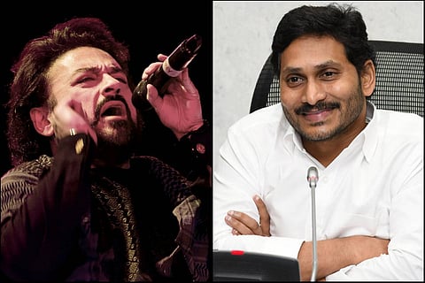 Singer Adnan Sami on left and Andhra CM Jagan on right