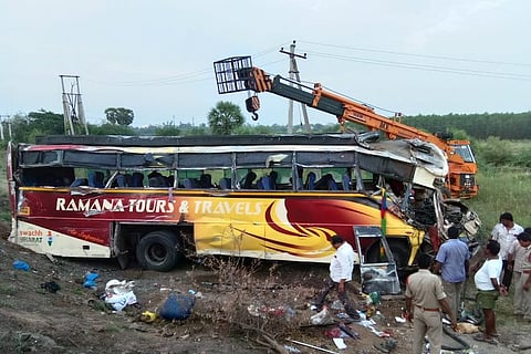 35 injured, 1 child critical after bus in AP topples over, crashes into field