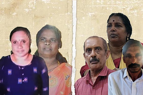 Rosily and Padmam on the left side and Bhagaval, Rashid and Laila standing behind them on the left