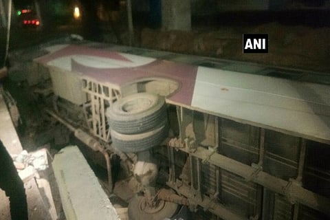 Bus with 50 people on board falls off Hyderabad flyover: 1 injured, all others safe