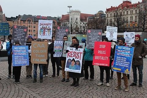 Indians in Finland raise slogans, read Preamble at anti-CAA protest in Helsinki