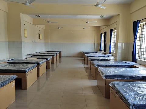 Cardboard beds at covid centre