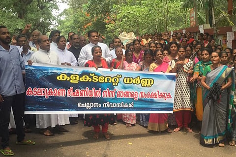 Seawall construction stalled in Kerala coastal village, residents march to Collectorate