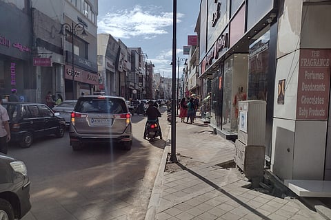 Commercial Street on a Saturday afternoon with faded paver stones