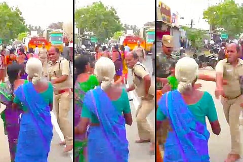 Cop acts like goon, slaps woman protester during anti-TASMAC march in Tamil Nadu