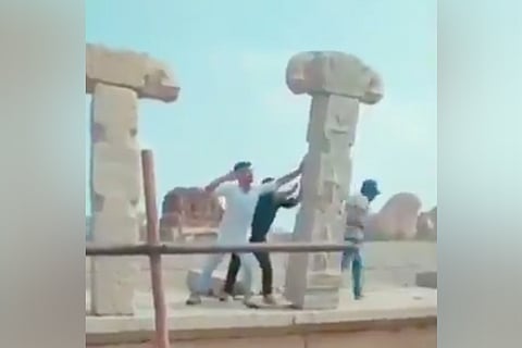 Youths who vandalised Hampi pillars re-erect them, pay Rs 70k fine each
