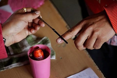 Inked finger during voting 