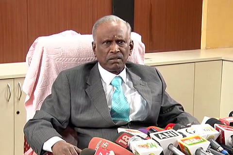 Justice Arumughaswamy addressing the press after submitting the report 