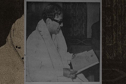 Photo of former Tamil Nadu CM M Karunanidhi from the Rajamannar Committee Report