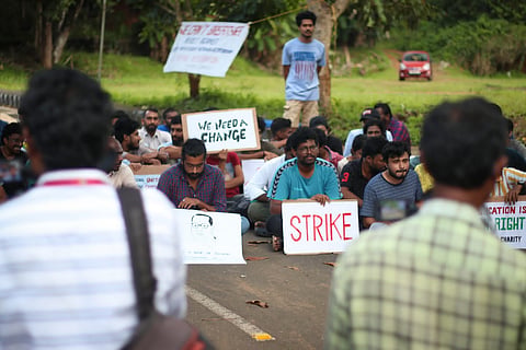 Students of KR Narayanan Institute in Kerala in a protest 