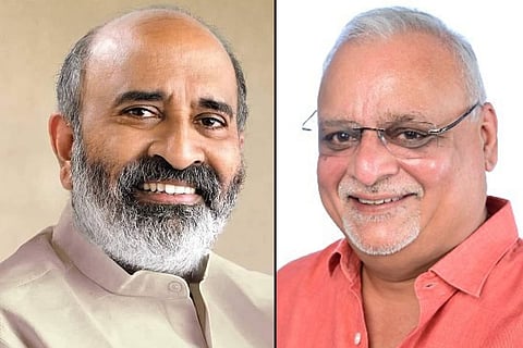 Collage of Kerala political leaders Mathew T Thomas and MV Shreyamskumar 