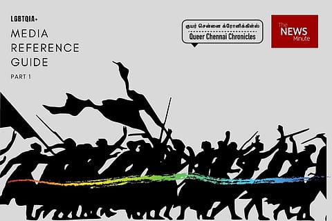 Cover image of the Queer Chennai Chronicles and The News Minute LGBTQIA+ media reference guide.