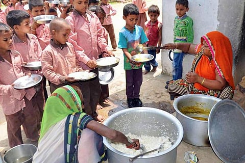 Midday meal being served to students at a school
