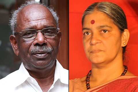 A collage of MM Mani and Annie Raja