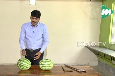 A new low: Telugu TV reporter 're-creates' murder of a politician with two watermelons