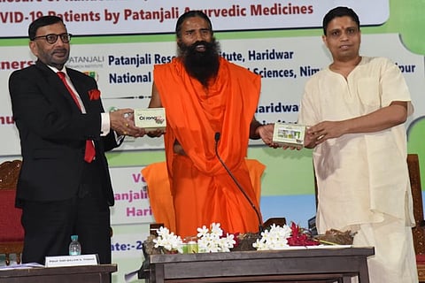 Baba Ramdev at the launch of Patanjali's Coronil