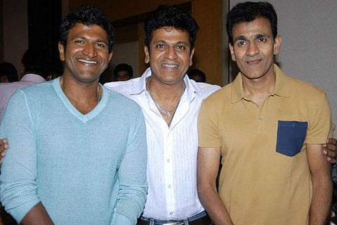 Shiva and Puneeth Rajkumar with brother Raghavendra 