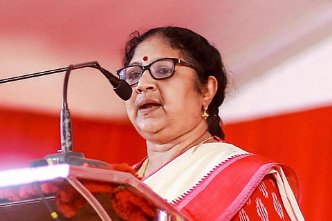 An image of Kerala minister R Bindu speaking