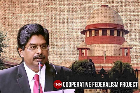 DMK MP P Wilson in front of the Supreme Court 