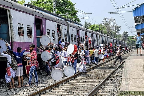 Passengers getting onto a train