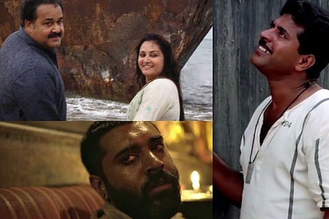 Collage of screenshots from Moothon, Pranayam and Mathilukal