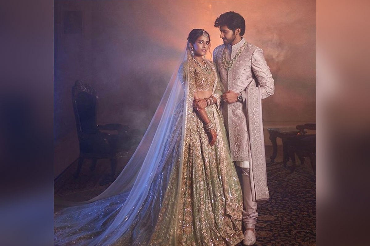 niharika engagement dress In pics: Niharika and Chaitanya host wedding reception in Hyderabad