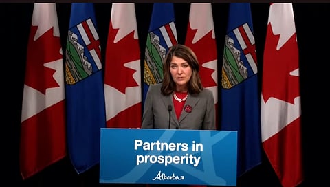 Premier Danielle Smith in Edmonton on Monday