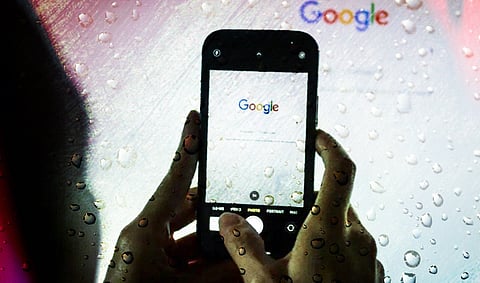 The Google logo on its homepage arranged on an iPhone. 