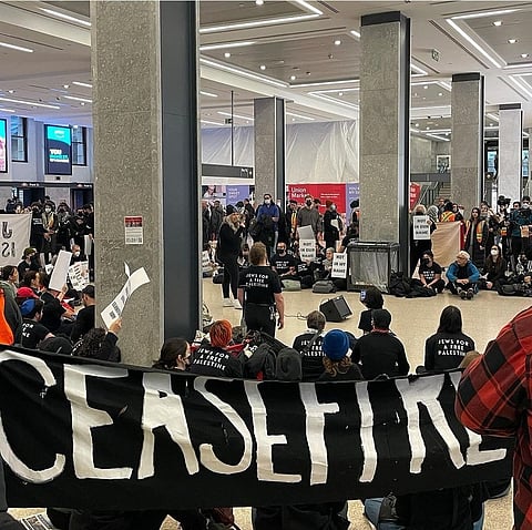 Pro-Hamas demonstrators shut down Toronto Union Station at rush hour recently, with calls for  a ceasefire in Gaza
