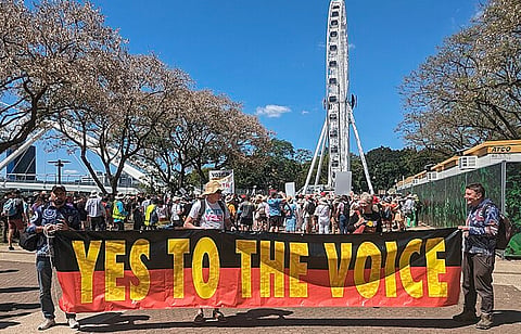 A pro 'Yes' demonstration in Brisbane earlier this year. The campaign to establish a permanent Aboriginal group — The Voice — to advise the Government of Australia was heavily defeated, however.