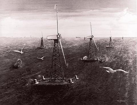 Conceptual rendering of offshore wind from the 1970s.