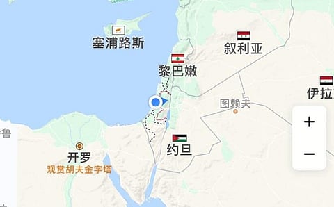 Chinese online map with Israel's name omitted