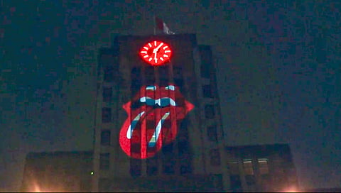Rolling Stones logo on Vancouver City Hall.