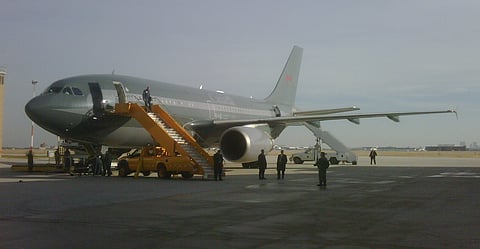 RCAF 001 in November 2010, the prime ministerial executive jet that has just been replaced, in its original grey livery. Jean Chretien called it 'The Flying Taj Mahal.' The 1987 aircraft was anything but.