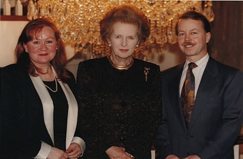 Dennis Modry (right) pictured here with British Prime Minister Margaret Thatcher, suggests that if the Alberta Pension Plan is a good thing, Premier Smith should do what Thatcher would have done and 'just do it.'