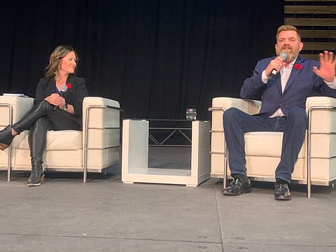 Rebecca Schulz and Brian Jean at the UCP AGM in Calgary Friday.