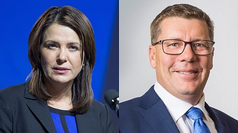 Alberta Premier Danielle Smith and Saskatchewan Premier Scott Moe. The CTF's Franco Terrazzano says the two western premiers need to join forces to fight what he calls Mark Carney's 'hidden carbon tax.'