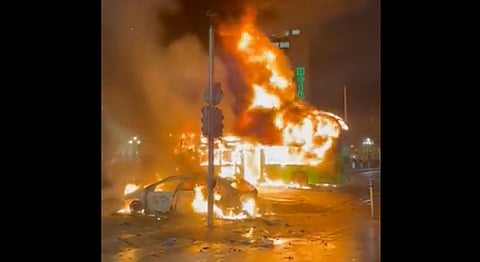 Vehicles set on fire in Dublin riots