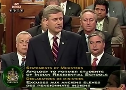 Then-prime minister Stephen Harper delivers the Government of Canada apology for the Indian Residential School system, June 10th, 2008