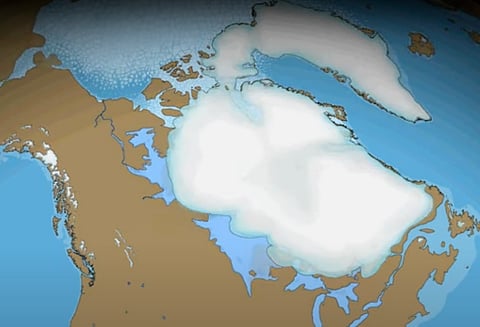 Canada 10,000 years ago, half covered by the two-mile-thick Laurentian ice sheet. Note the enormous Lake Agassiz to the southwest. 20,000 years ago, the ice sheet stretched to the west coast.