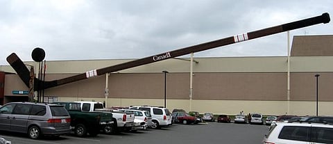 World’s largest carbon-fibre hockey stick and puck in Duncan, BC.