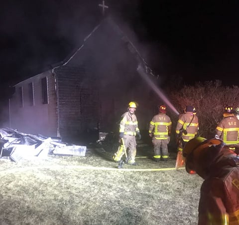 Firefighters put out a church on fire near Barrhead, AB Dec. 7, 2023