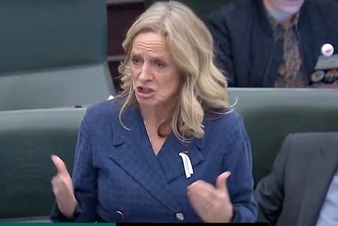 Rachel Notley speaks in the Alberta Legislature on Dec. 6, 2023. 