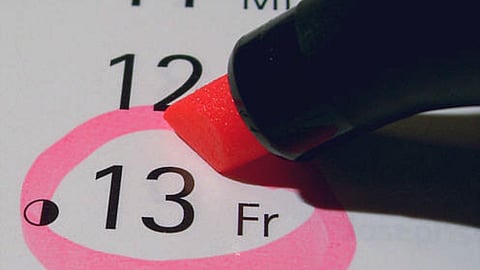Friday the 13th marked on a calendar. 