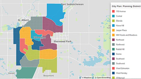 Edmonton's 15 zones, each intended to be a 15-minute community