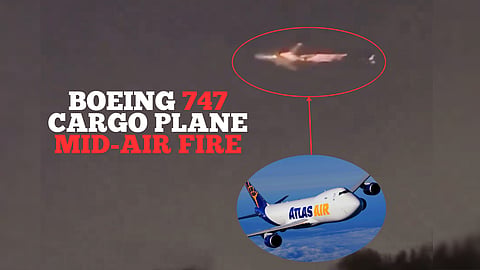 Watch Boeing 747 cargo plane mid-air fire
